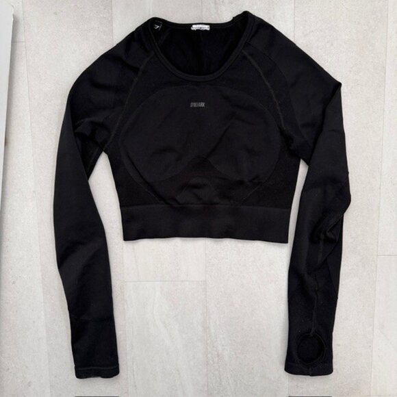 GYMSHARK Flex Sports Keyhole Long Sleeve Crop Top Black XS/Small - Picture 11 of 12